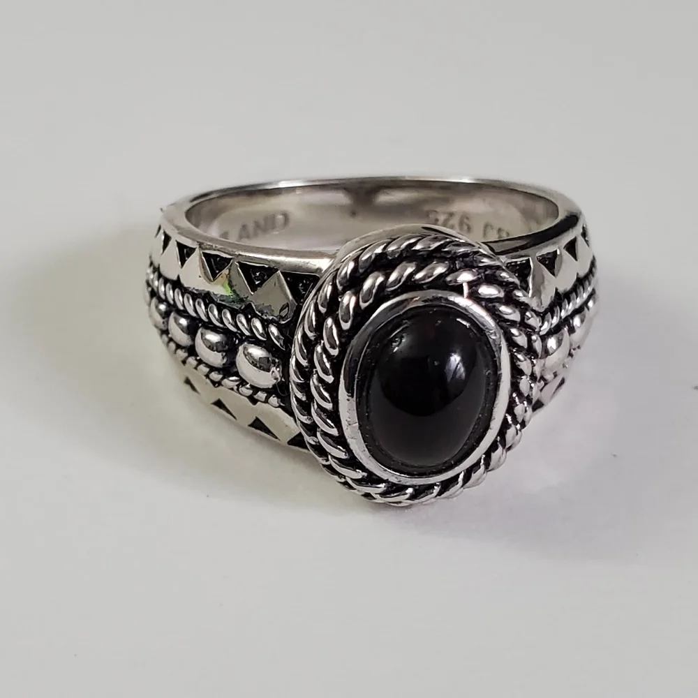 Sterling Silver 925 Black Opal Red Solitaire Ring